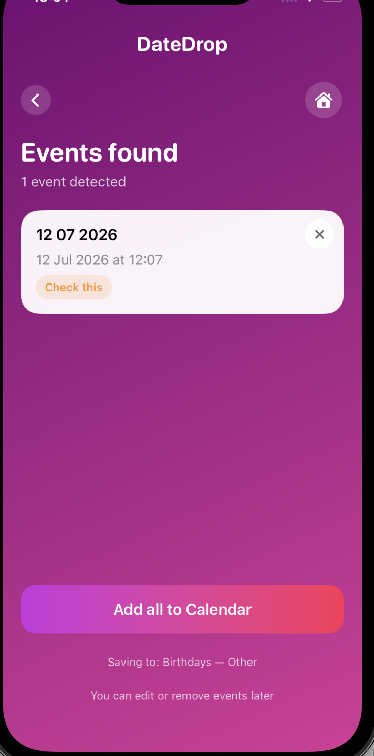 DateDrop app screenshot